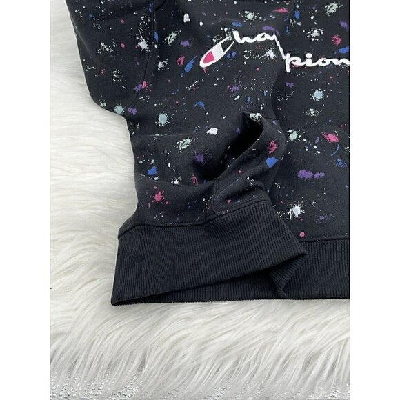 NEW Champion Girls Script Logo Size 5 Sweatshirt Hoodie Splatter Pattern Black - Picture 4 of 9